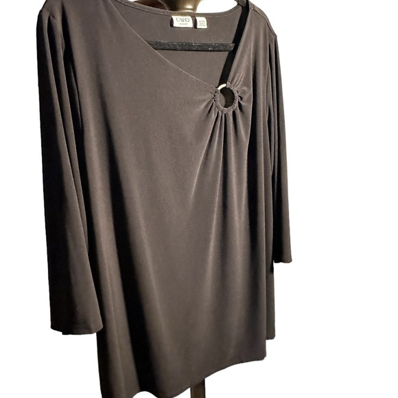 Cato Woman Black Tunic Top with asymmetrical neckline and ring accent. 18/20 - Picture 3 of 4